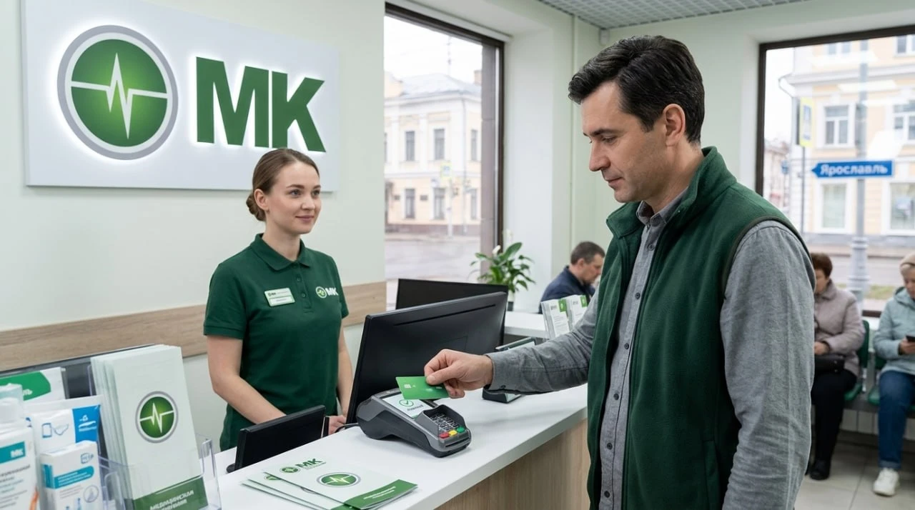 Покупатель оплачивает заказ банковской картой на кассе в офисе МК