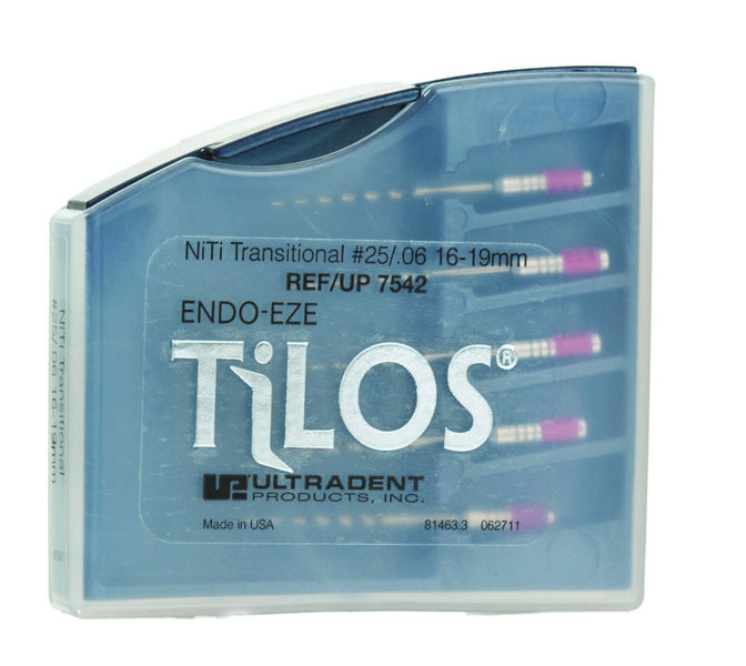 Купить Машинный эндодонтический инструмент TiLOS Ni-Ti Transitional (apical) file, размер 25, L 16мм 6%, для обработки корневого канала, 5шт (Ultradent)