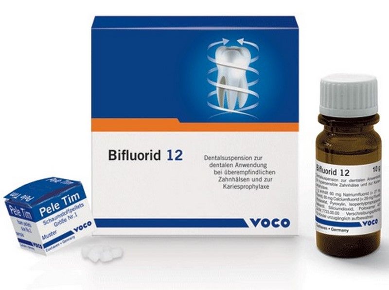 Бифлуорид 12, лак фторидосодержащий для лечения гиперестезии шейки зуба и профилактики кариеса (порошок 4гр, растворитель 10гр) (Voco)