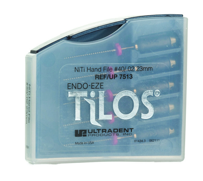 Ручные эндофайлы TiLOS Ni-Ti Hand file, размер 40, L 23мм, для профессиональной подготовки зубных каналов к пломбированию, 5шт (Ultradent)