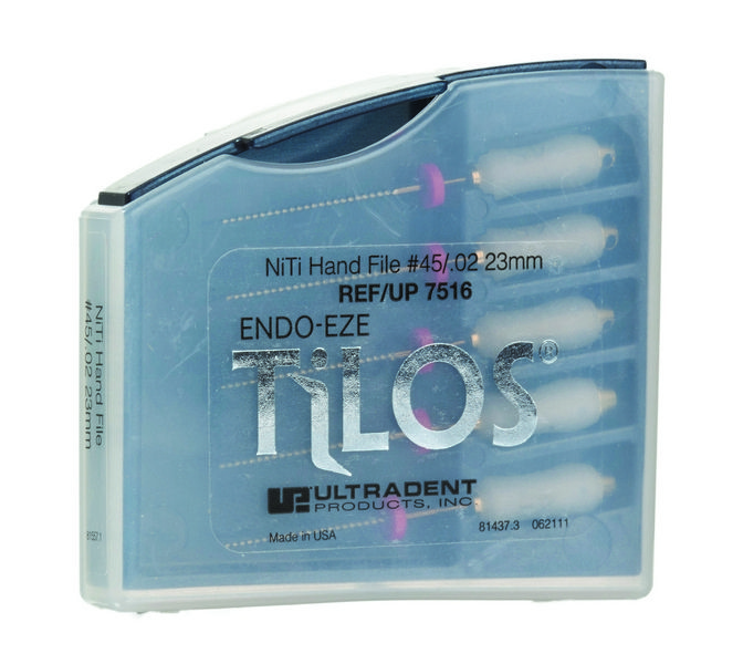 Ручные эндофайлы TiLOS Ni-Ti Hand file, размер 45, L 23мм, для профессиональной подготовки зубных каналов к пломбированию, 5шт (Ultradent)