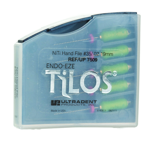 Ручные эндофайлы TiLOS Ni-Ti Hand file, размер 35, L 19мм, для профессиональной подготовки зубных каналов к пломбированию, 5шт (Ultradent)