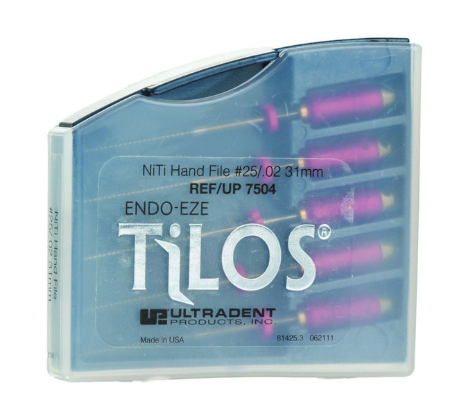 Ручные эндофайлы TiLOS Ni-Ti Hand file, размер 25, L 31мм, для профессиональной подготовки зубных каналов к пломбированию, 5шт (Ultradent)