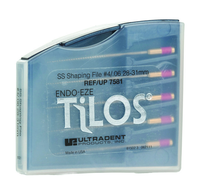 Машинные эндодонтические инструменты TiLOS Shaping file, размер 4, L 28мм, для обработки средних и верхних частей корневого канала 5шт (Ultradent)