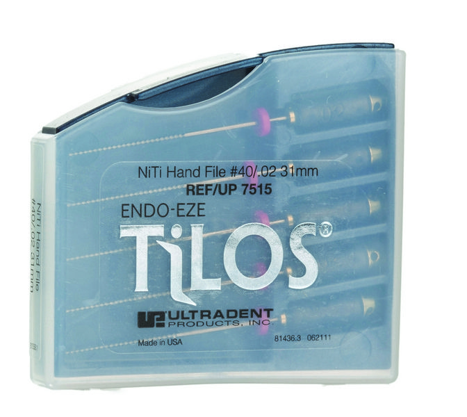 Ручные эндофайлы TiLOS Ni-Ti Hand file, размер 40, L 31мм, для профессиональной подготовки зубных каналов к пломбированию, 5шт (Ultradent)