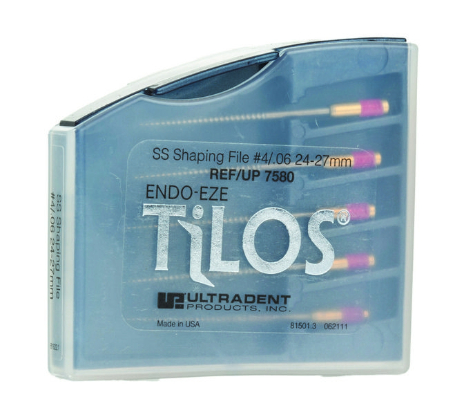 Купить Машинные эндодонтические инструменты TiLOS Shaping file, размер 4, L 24мм, для обработки средних и верхних частей корневого канала 5шт (Ultradent)