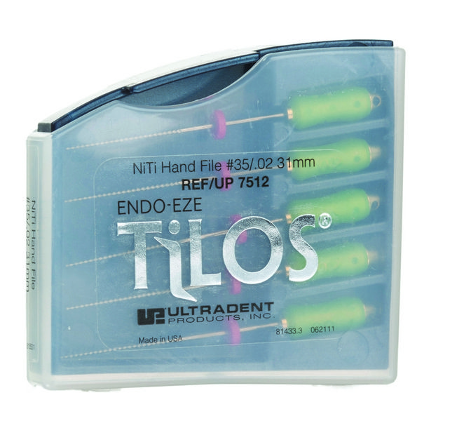 Ручные эндофайлы TiLOS Ni-Ti Hand file, размер 35, L 31мм, для профессиональной подготовки зубных каналов к пломбированию, 5шт (Ultradent)