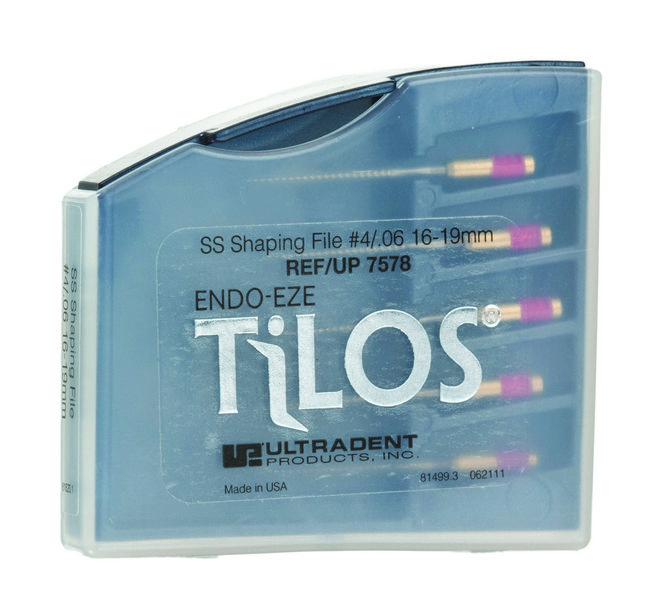 Купить Машинные эндодонтические инструменты TiLOS Shaping file, размер 4, L 16мм, для обработки средних и верхних частей корневого канала 5шт (Ultradent)