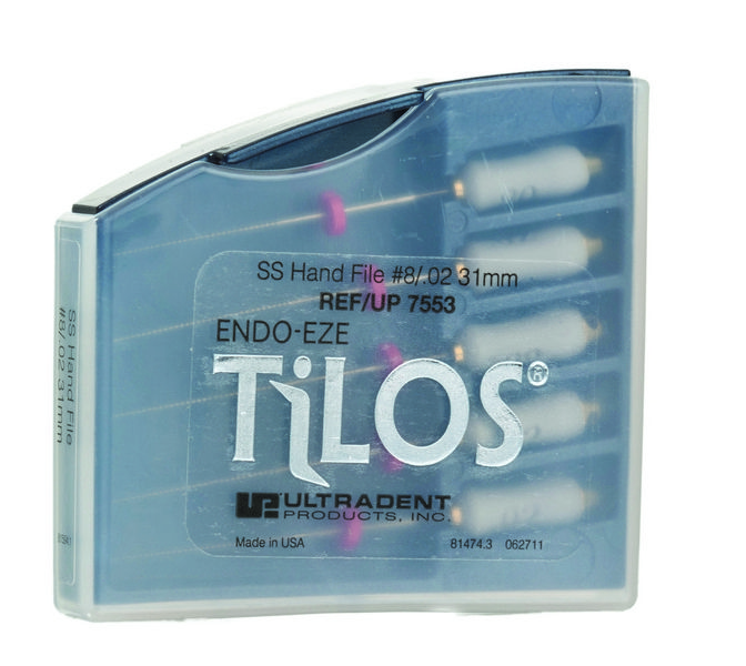 Ручные эндофайлы TiLOS Hand file, размер 08, L 31мм, для профессиональной подготовки зубных каналов к пломбированию, 5шт (Ultradent)
