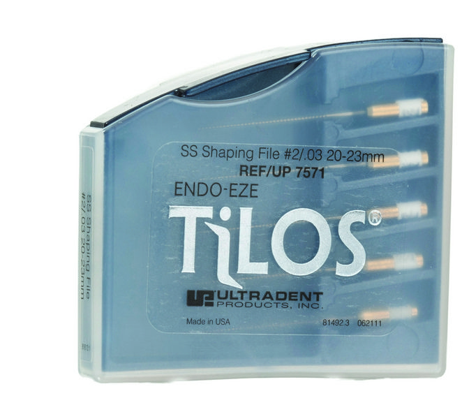 Купить Машинные эндодонтические инструменты TiLOS Shaping file, размер 2, L 20мм, для обработки средних и верхних частей корневого канала 5шт (Ultradent)