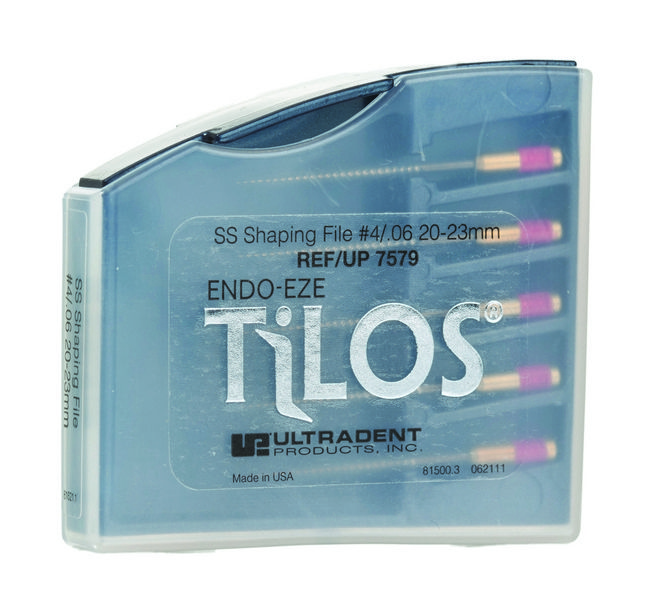 Купить Машинные эндодонтические инструменты TiLOS Shaping file, размер 4, L 20мм, для обработки средних и верхних частей корневого канала 5шт (Ultradent)