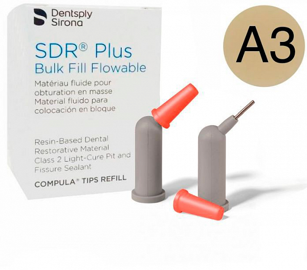 Купить СДР SDR Plus Compula Tips текучий материал объемного внесения, оттенок  А3, компьюлы 15*0,25г (Dentsply)