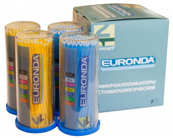 Купить Микроаппликаторы №3, Fine, желые, голубые стержни, туба 100шт), (Euronda)