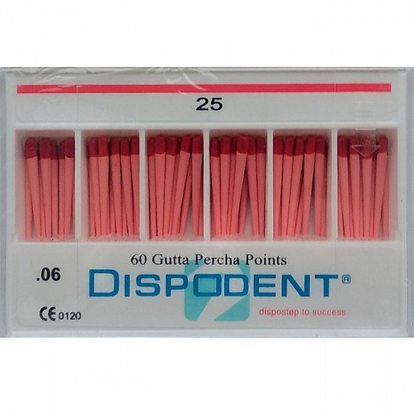 Купить Штифты гуттаперчивые 06 №25 (60шт) Dispodent