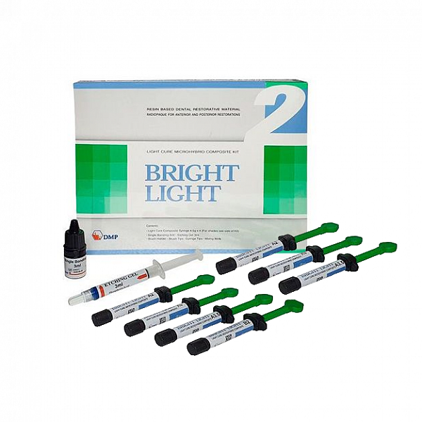 Купить Брайт лайт Bright Light (набор шприц 7шт А1,А2,А3,А3,5,В2,С2, Opaque А2), Etching gel 2*3мл, Single bonding 2*3мл (DMP)