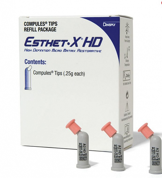 Купить Эстет Икс Esthet X HD Compules Tips Refill Enamel, желтая эмаль рентгеноконтрастный композитный материал компьюлы 10*0,25г (Dentsply)