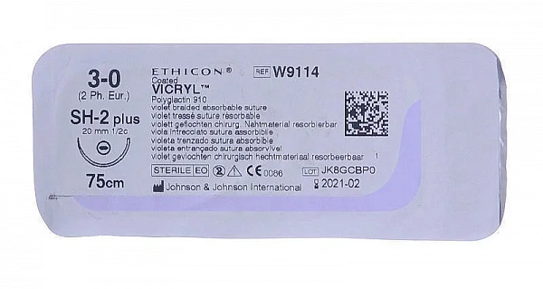 Купить Викрил 3/0 колющая 26мм фиолетовый 75см 1шт (J&J)